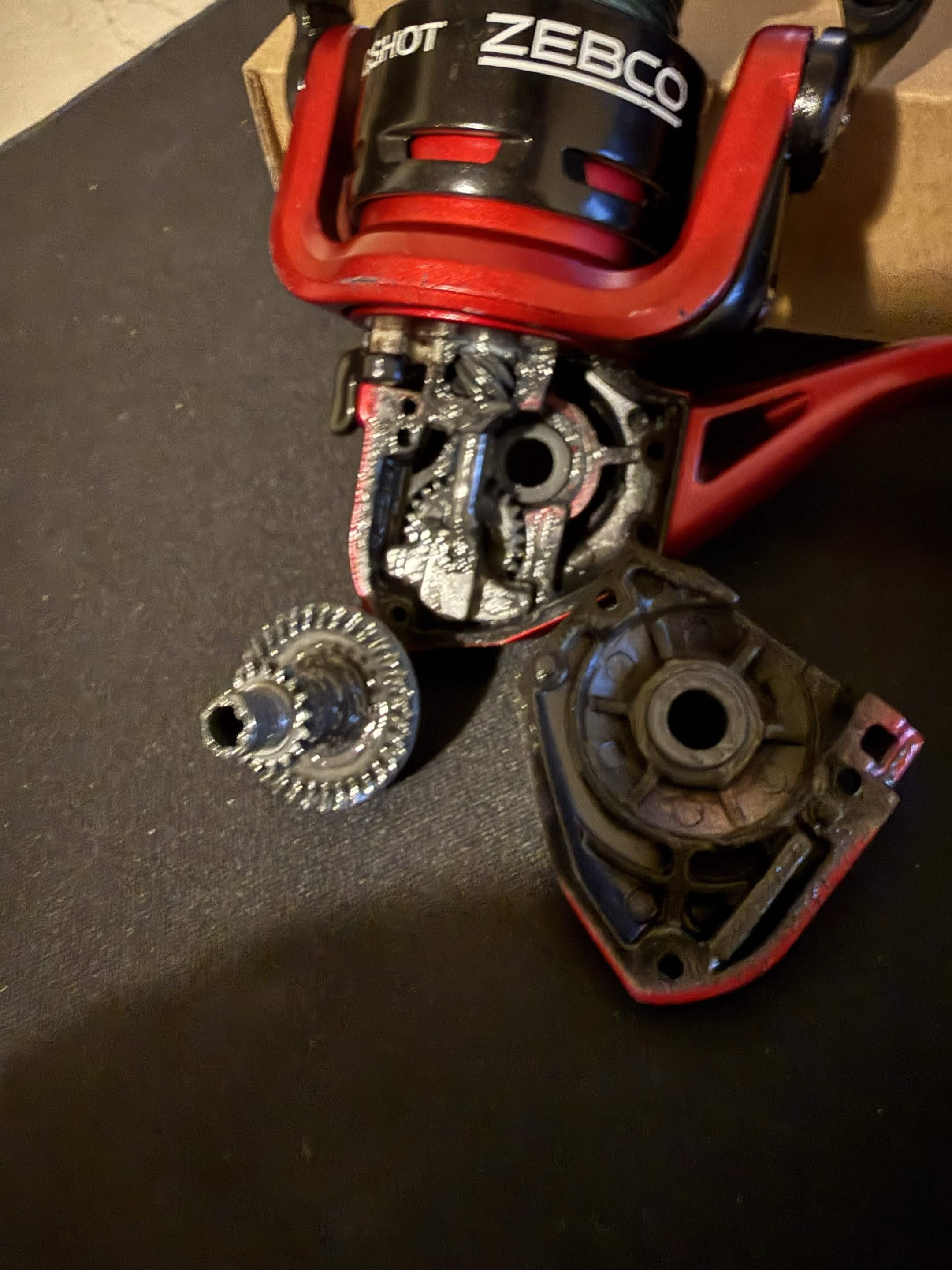 Dirty baitcaster before service